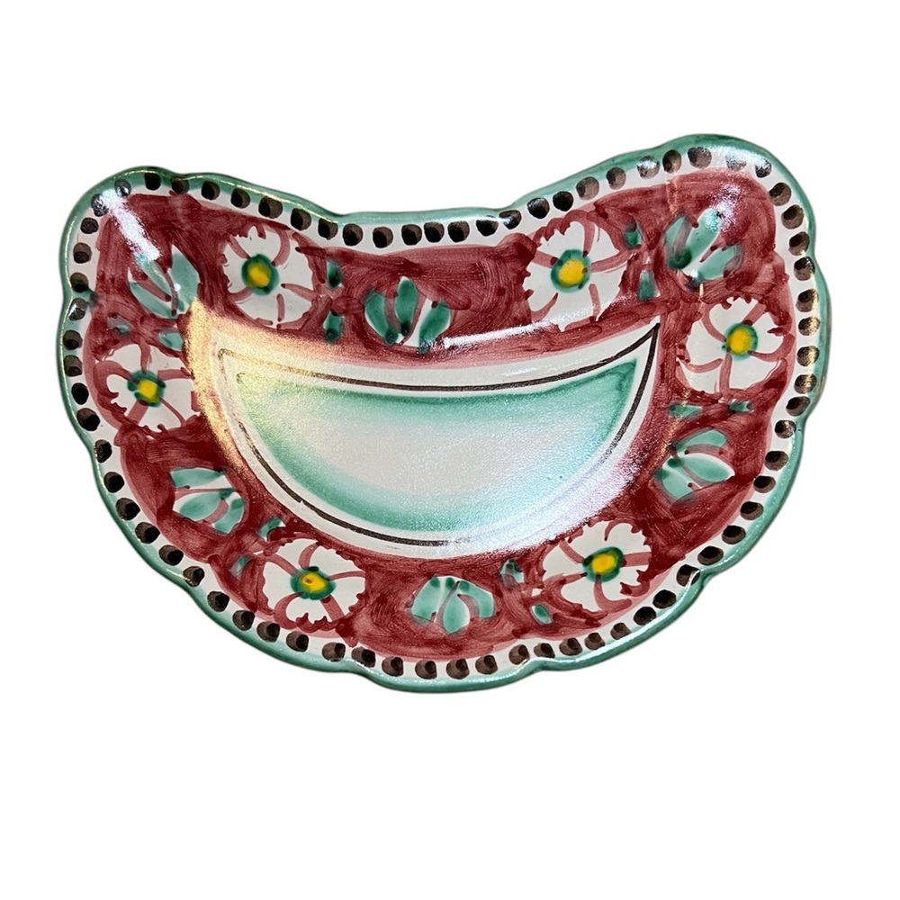 Vietri Solimene vintage 70s ceramic plate made in Italy crescent floral design - Picture 8 of 13
